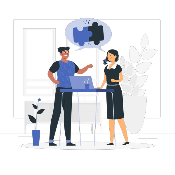 Illustration of two colleagues solving a problem together